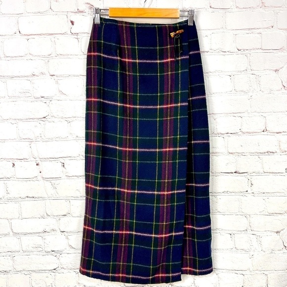 Vintage Y2K 90’s Womens plaid Skirt size Small Blue wool Tartan Pleated Wrap - Picture 1 of 9